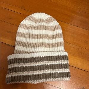 Anthropologie Cream and Tan Striped Beanie